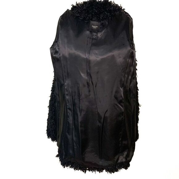 Smythe 'Mongolian' Faux Fur Shaggy Black Mid Length Coat Small US 2 - Picture 9 of 10